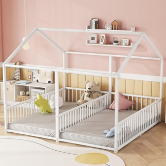 SOFTWEARY Kinderbett mit 2 Liegeflächen (90x200cm/90x200cm), Lattenrost, Rausfallschutz, Metallbett