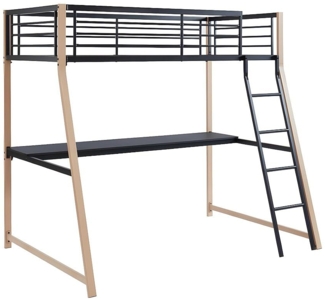 Vente-unique - Hochbett mit Schreibtisch - 90 x 190 cm - Schwarz & Eichefarben - MALICIA