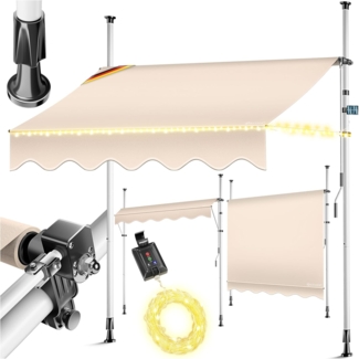 KESSER® Klemmmarkise mit Handkurbel & LED Lichterkette | Balkonmarkise ohne Bohren | Markise UV-beständig höhenverstellbar & wasserabweisend | Sonnenschutz für Balkon Terrasse & Garten 400cm