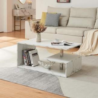 Couchtisch Haarlem 90x50x41 cm Marmoroptik, weiß [en. casa]