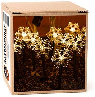 Gartenpirat Gartenleuchte LED Leuchtstäbe Schneeflocke warmweiß 10 Erdspieße Batteriebox Timer, LED fest integriert, Warmweiß, Batteriebox, Timerfunktion