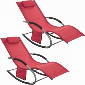 SoBuy Sonnenliege 2-er Set Swingliege Gartenliege schaukel mit Tasche und Kopfkissen luftig Schaukelliege Liegestuhl für Gärten, Höfe, Strände, Balkone Rot 150 kg Belastung Zwei Stühle OGS28-Rx2