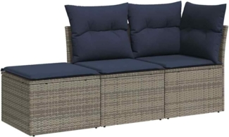 vidaXL 3-tlg. Garten-Sofagarnitur mit Kissen Grau Poly Rattan 3217471