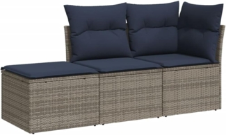 vidaXL 3-tlg. Garten-Sofagarnitur mit Kissen Grau Poly Rattan 3217471