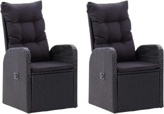 vidaXL Garten-Liegestühle 2 Stk. mit Auflagen Poly Rattan Schwarz 46065