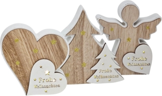 Bambelaa! LED Dekolicht Bambelaa! 3er Set LED Weihnachtsdeko Tanne Herz Engel Holzdeko Innen