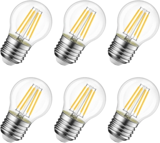 LVWIT 5.5W E27 Filament LED Edison Lampe G45, 2700K Warmweiß, Ersatz für 60W Glühlampe, ultrahell 806 lm, nicht dimmbar, Rustikalampe Filamentstil klar (6er Pack)