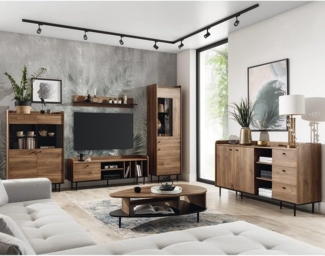 Lomadox Wohnzimmer-Set VAREDO-132, (Mega-Spar-Set, 6-St, 6-tlg), mit Couchtisch und Sideboard in Eiche Nb. im angesagten Vintage Design