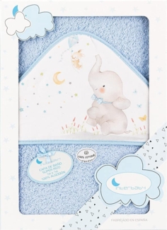 Interbaby 01227-01 Baby Kapuzenbadetuch ELEFANTE blau, Blau