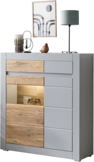Vitrine Tamaris in grau matt und Eiche 100 x 113 cm
