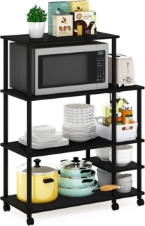 Furinno Turn-N-Tube 4-stufiger, werkzeugloser Küchenregalwagen mit breitem Lagerregal, Americano/Schwarz