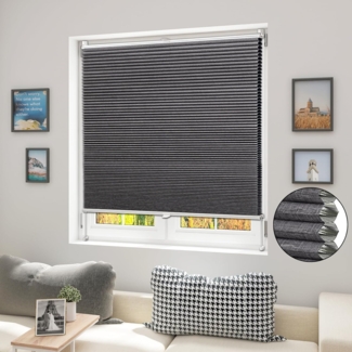 WOLTU Wabenplissee ohne Bohren Verdunklung Thermo Doppelplissee Klemmfix Zweifarbig 80x200 cm Dunkelgrau-Weiß, Plissee Faltrollo Sonnen-, Sicht- & Schallschutz, Jalousie Plisseerollo für Fenster & Tür