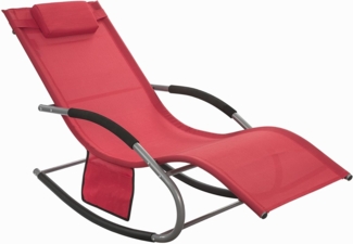 SoBuy Swingliege Gartenliege mit Tasche und Kopfkissen atmungsaktiv und luftig Schaukelliege Sonnenliege Liegestuhl für Gärten, Höfe, Strände, Balkone Rot 150 kg Belastung OGS28-R
