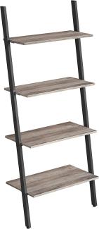 Vasagle Standregal, Leiterregal, Wandregal mit 4 Ebenen, Bücherregal, Anstellregal, Wohnzimmer, Küche, Büro, Stahl, stabil, schräg, lehnt an der Wand, Industrie-Design, Greige-schwarz LLS043B02