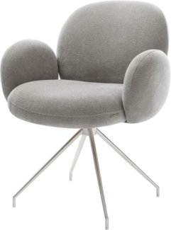 Esszimmerstuhl Nube-Flex mit Armlehnen Strukturstoff Soft Grau Kreuzgestell konisch Edelstahl Taschenfederkern