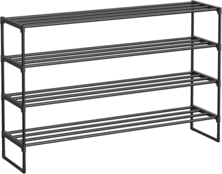 SONGMICS Schuhregal 4 Ebenen, Schuhständer Metall, Schuhaufbewahrung, Schuh-Organizer, aufrecht oder umgedreht, für 25-30 Paar Schuhe, stapelbar, Flur, 30 x 117 x 75 cm, schwarz LSA034B01