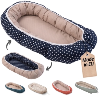 ULLENBOOM ® Babynest & Kuschelnest (55x95 cm) Wale (Made in EU) - Baby Nestchen aus Baumwolle, ideal als Reisebett, Baby Cocoon & Kuschelbett, Motiv: Sterne, Punkte