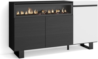 Skraut Home | Sideboard, Highboard | Kommode, Komodenschrank | 150 x 87 x 35 cm | 3 Türen | Elektrokamin. Maße | Industriedesign | Moderner Stil | Weiß und Schwarz