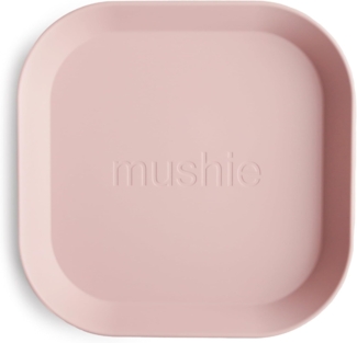 Mushie Teller-Set Quadratisch Blush, 2er Set, aus Kunststoff, BPA-frei, Speiseteller, Kinderteller, Rosa