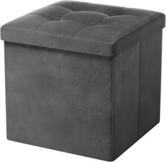 Oak & Tea Sitzhocker mit Stauraum, Hocker mit Stauraum, Sitzwürfel Klappbar, Aufbewahrungsbox Hocker, Kleine Sitzbank, Ottomane Sofa Fußhocker, für Wohnzimmer, Schlafzimmer, 38 x 38 x 38 cm, Dunkelgrau