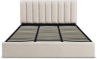 Menzzo Songe Bett mit Stauraum + Lattenrost, Stoffbezug Beige 180cm