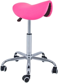 QUIRUMED Pony-Hocker mit 5 Rädern, Chromgestell, rosa Farbe, Kunstlederpolsterung, höhenverstellbar, leicht, ergonomisches Design, drehbar, bis zu 150 kg