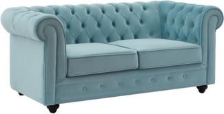 Vente-unique - Sofa 2-Sitzer - Samt - Pastellblau - CHESTERFIELD