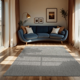 Paco Home Outdoor Teppich Wetterfest Wohnzimmer Balkon Küchenteppich Flachgewebe Sisaloptik Meliert Einfarbig, Grösse:200 cm Quadrat, Farbe:Grau