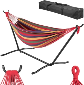 BAKAJI Brasilianische Garten-Hängematte mit Ständer aus Stahl mit platzsparender Tragetasche, bequemer mehrfarbiger Rahmen und robuster Struktur, Tragkraft 200 kg, ideal für den Innen- und