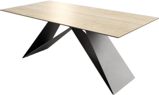 Esstisch Edge 200x100 Keramik Travertin Natur V-Gestell Flachstahl Schwarz