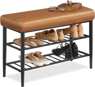 Vasagle EKHO Kollektion - Schuhregal, Sitzbank, Sitztruhe, Kunstleder, Mid-Century-Stil, 30 x 80 x 50 cm, karamellbraun