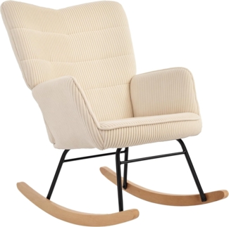 HOMCOM Schaukelstuhl, Schaukelsessel mit Kordoptik, Armlehne, Sessel mit Holzkufen, Relaxsessel für Wohnzimmer, Schlafzimmer, Beige