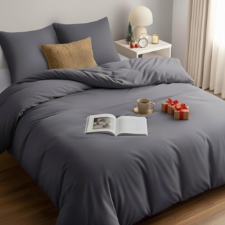 Utopia Bedding Bettwäsche 220x240 Set - Mikrofaser Bettbezug 240x220 cm + 2 Kissenbezüge 65x65 cm - Grau