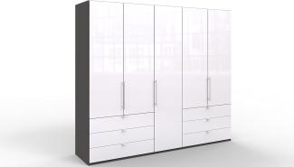 WIEMANN Loft Kleiderschrank, Schlafzimmerschrank, Gleittürenschrank, Drehtürenschrank, mit Schubladen, Glas weiß, Havanna, B/H/T 250 x 216 x 58 cm