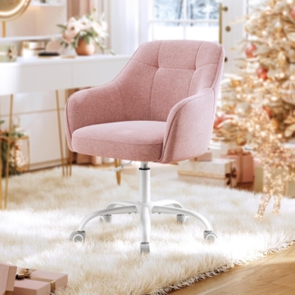 Songmics höhenverstellbarer Bürostuhl, bis 120 kg belastbar, Leinenimitat rosa, 64x64 x (83-93) cm