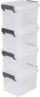 Iris Ohyama, Aufbewahrungsbox aus Kunststoff, 2-Liter-Aufbewahrungsbox für den Schreibtisch, 4er-Set, MBX-2, transparent, stapelbar, Verschlussclips ? B22,5 x T17 x H14,5 cm