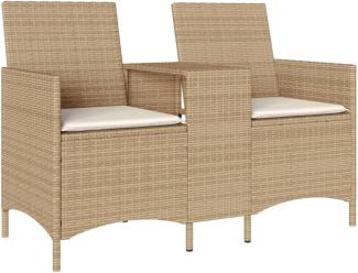 Gartensofa 2-Sitzer mit Tisch und Kissen Beige Poly Rattan 4003888