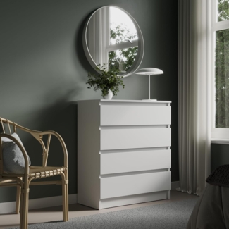 Home Collective Kommode mit 4 Schubladen Kommode weiß schmal Holz Schrank (Highboard Anrichte Schlafzimmer Wohnzimmer Flur Büro Organizer), Kommode 76 cm breit Schrank Kommode mit Schubladen Sideboard