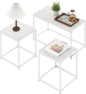 Furinno Camnus Modernes Wohnzimmertisch-Set mit einem Couchtisch und Zwei Beistelltischen, Solides Weiß/Weiß