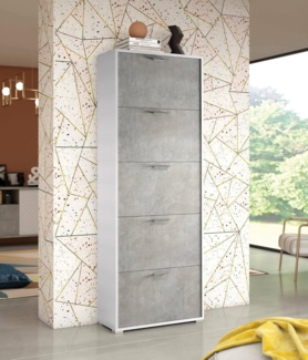 Dmora - Schuhregal Surfinia, Mehrzweck-Eingangsmöbel mit 5 Falttüren, Schuhschrank mit doppelter Tiefe, 100 % Made in Italy, 67 x 28 x 183 cm, Weiß und Zement,