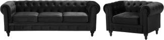 Sofa Set Samtstoff schwarz 4-Sitzer CHESTERFIELD