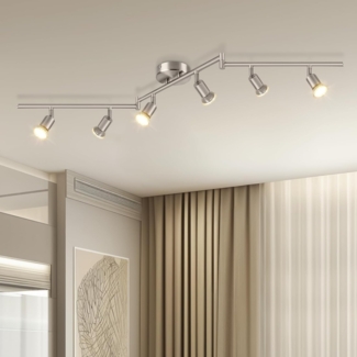 Dehobo Deckenleuchte LED Spotleuchte 6 Flammig - GU10 Modern Deckenspot Schwenkbar 350° - Nickelfarbe Drehbar Küchelampe Spot Strahler Decke Schlafzimmer Deckenstrahler Ohne Leuchtmittel
