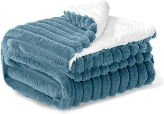 BEDELITE Kuscheldecke Flauschig Decke Klein - Dicke Sherpa Decken Blau 125x150 für Sofa, warme Cord Kuscheldecken Hellblau weiche Fleecedecke Wohndecke als Sofaüberwurf für Wohnzimmer