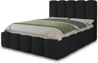 Polsterbett Aura - Bettkasten mit Gasdruckfedern - Doppelbett mit Lattenrost, Bett mit Polsterkopfteil, Bettgestell, Schlafzimmer, Bouclé-Stoff (140 x 200 cm, Schwarz (Coral 60))