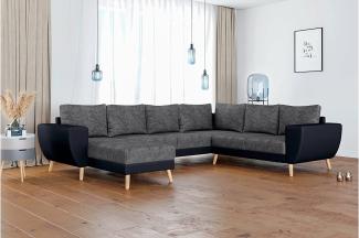 Stylefy Apollo Wohnlandschaft Strukturstoff BERLIN Kunstleder MADRYT Grau Schwarz Links