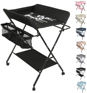 OHMG Baby Wickelkombi Klappbare Wickelkommode,Wickeltisch mit Rollen,Mobiler Wickeltisch mit Wickelauflage,Sicherheitsgurt und Ablagefächern,Wasserdicht und Höhenverstellbar,Stabil