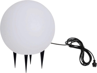 TRANGO LED Gartenleuchte, 1er Set 200W IP65 Gartenkugel 20cm Durchmesser in Weiß matt Naturstein-Optik *SNOW* inkl. 3 Meter IP44 Zuleitungskabel mit 1x E27 Fassung (ohne Leuchtmittel), Kugelleuchte, Gartenleuchte, Leuchtkugel, Außenleuchte