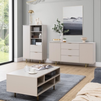 Lomadox Wohnzimmer-Set NADOR-132, (Mega-Spar-Set, 3-St, 3-tlg), inkl. Couchtisch, Kaschmir mit goldfarbenen Metallgriffen und -füßen