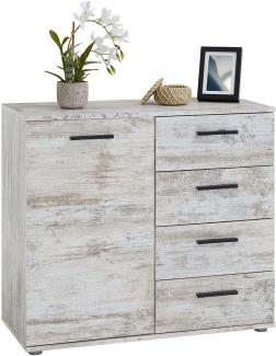 Kommode Sideboard Schrank Chicago Shabby Chic, mit Tür und 4 Schubladen, Vintage Look Highboard