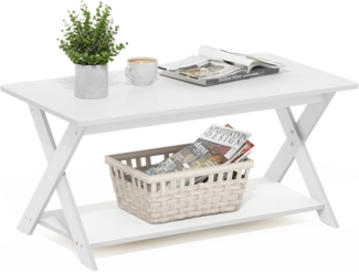 Furinno Modern Schlichter Couchtisch mit gekreuzten Beinen, Holzwerkstoff, Weiß, 50x89. 9x40. 59 cm